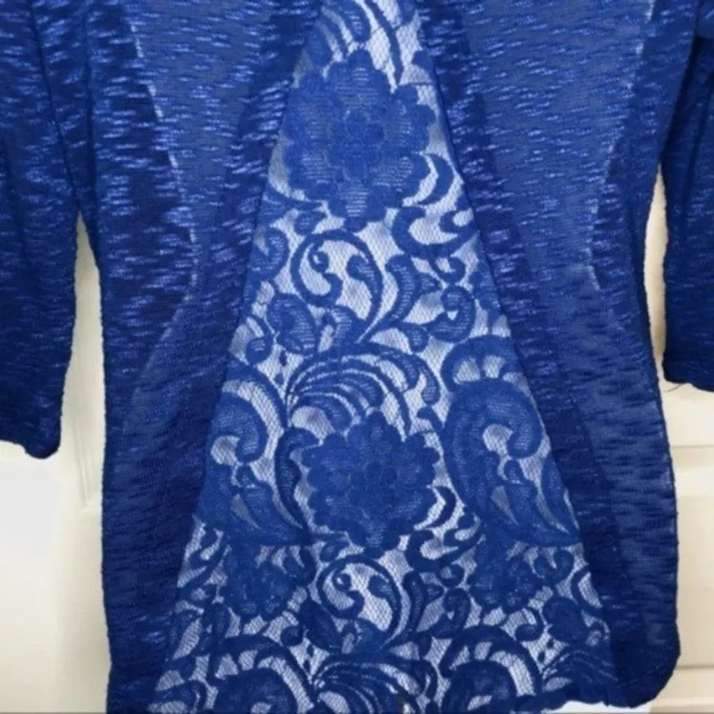 💙 Love And Let Love Blue Slub Lace Back Top Blue XS - Picture 6 of 7